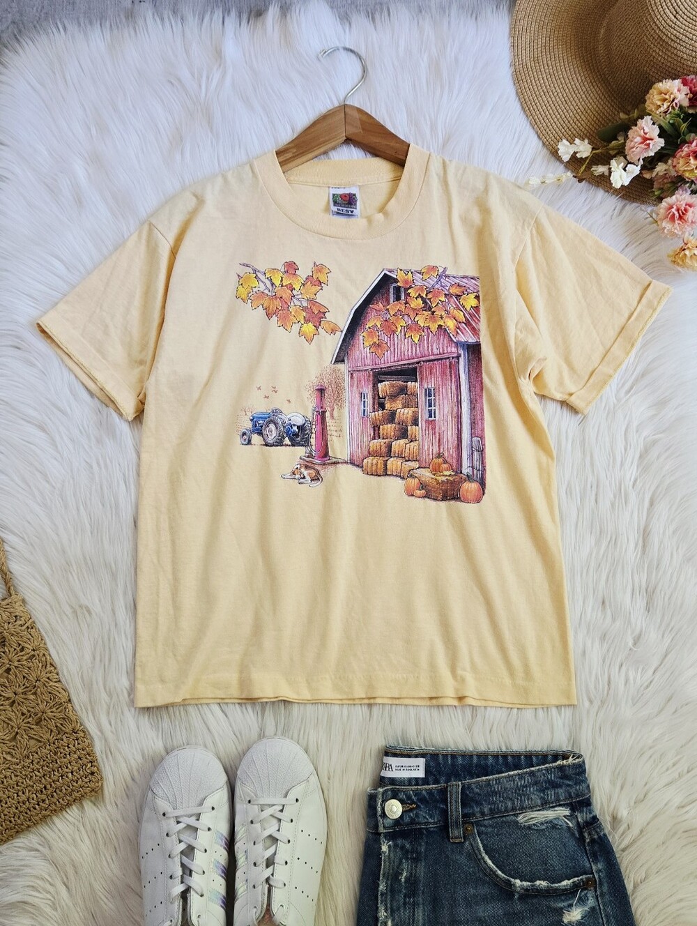 Fruit of the Loom Pale Yellow Barn & Haystack Graphic Tee